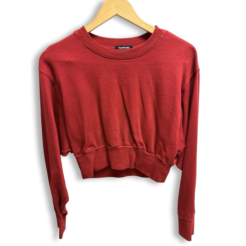 TALENTLESS Cropped Crewneck Sweatshirt Size S RED Crop Top Streetwear Sweater